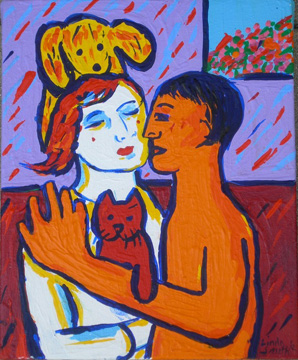 Couple, Red Cat, Dog