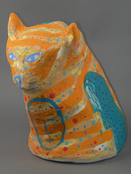 Striped Cat with Faces & Figures